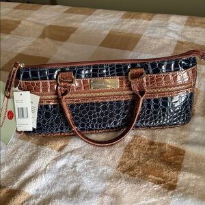Samantha Brown insulated Wine Purse! Navy and Brown Croc-Embossed w/ wine opener